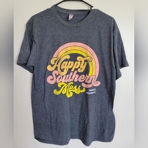 Simply Southern Happy Southern Mess Women's Gray Graphic Tee Size Medium